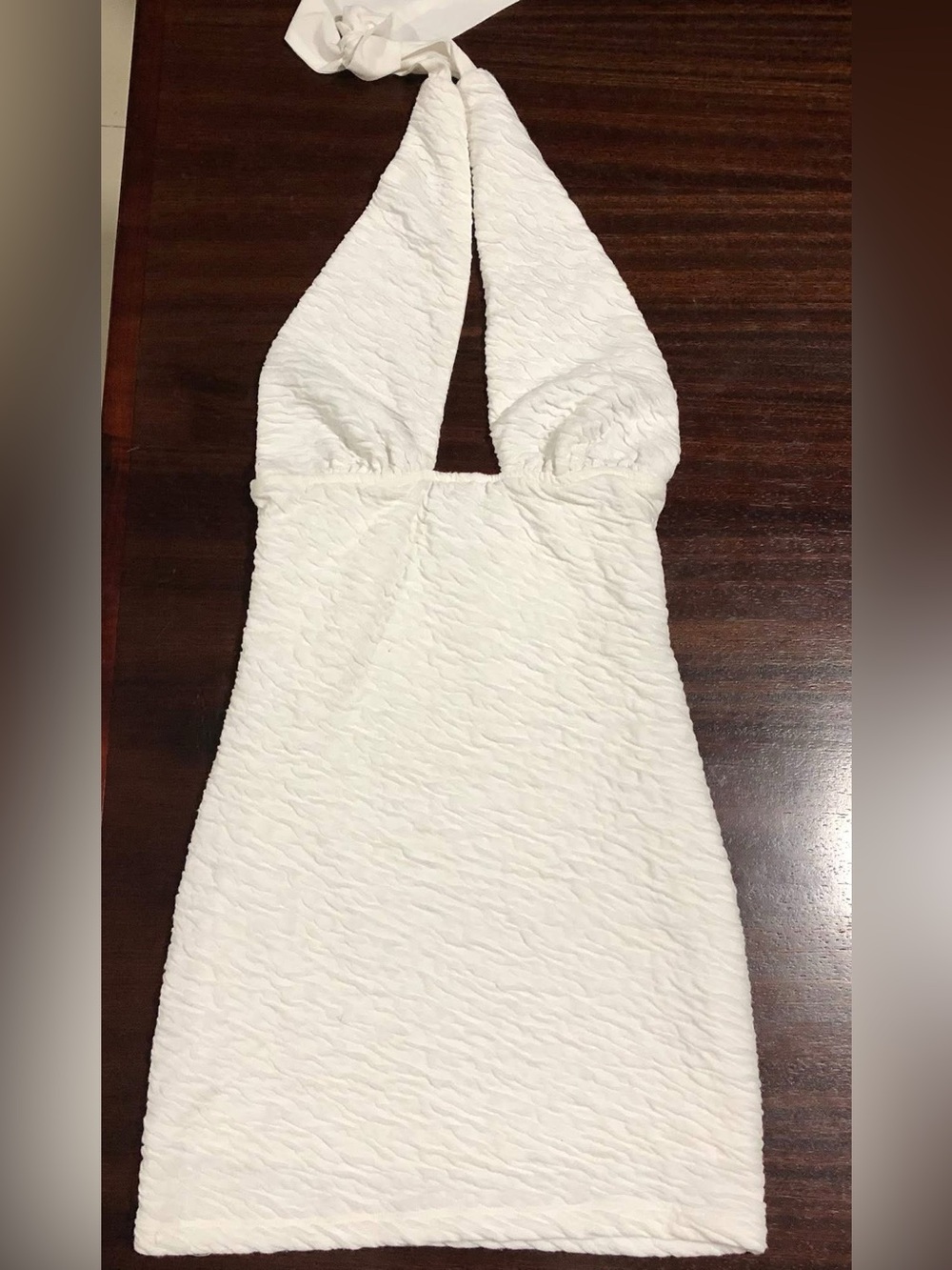Princess Polly White Textured Halter Mini Dress White Size 4
